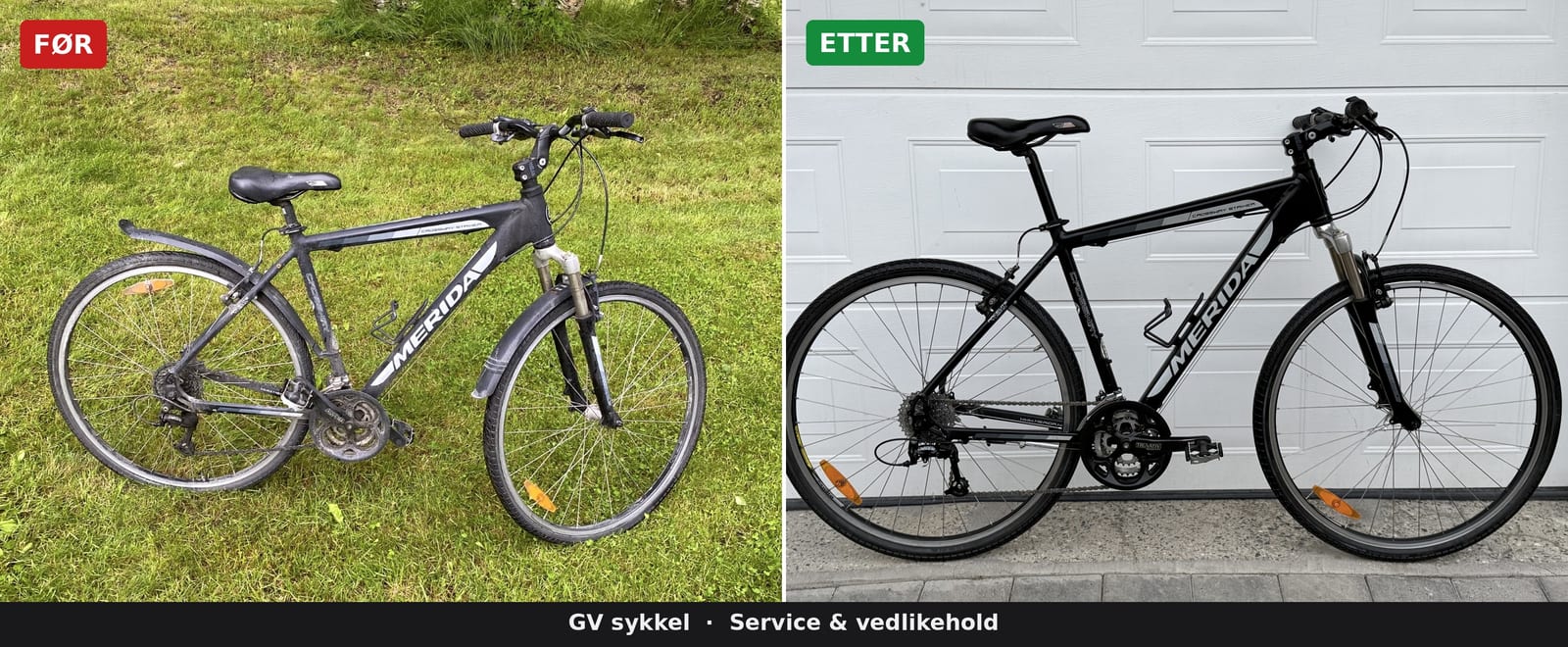 Merida Crossway før og etter service og klargjøring